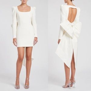 Rebecca Vallance Monique Mini Dress Big Bow Long Sleeve size 6 Ivory